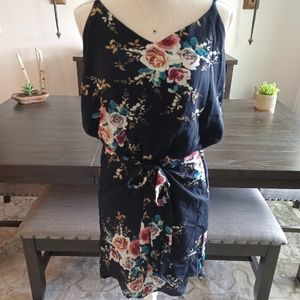 Grace Karin Deep Navy Floral Sleeveless Wrap Dress Size L